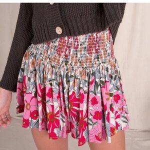 Natural Life Floral Skort Small S Shorts Skirt Smocked Waist Boho Cottagecore
